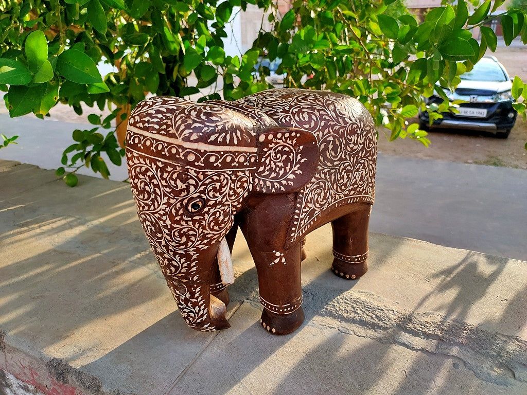 Old Wooden Elephant Figure