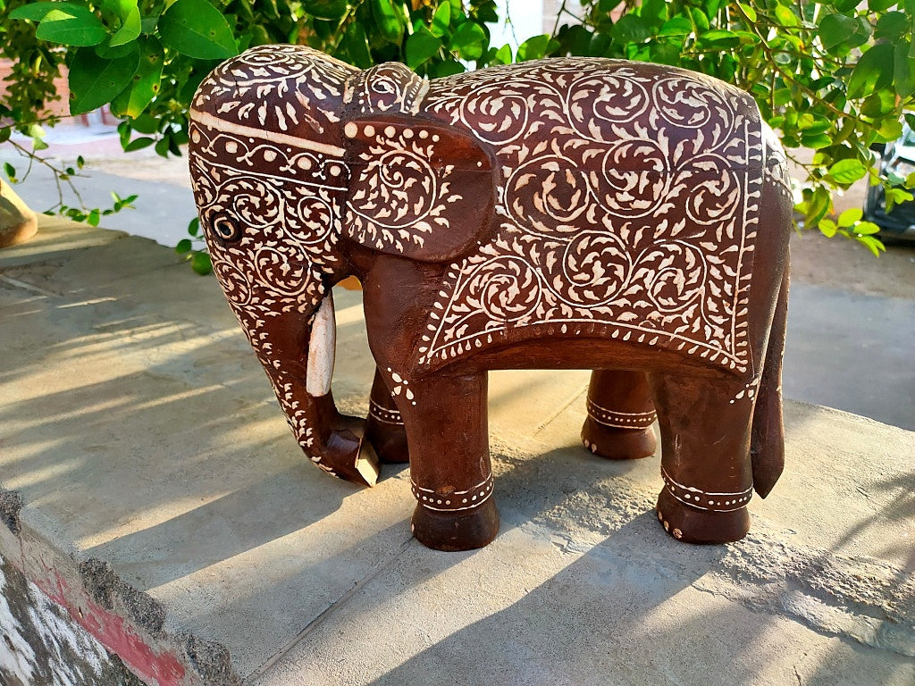 Old Wooden Elephant Figure