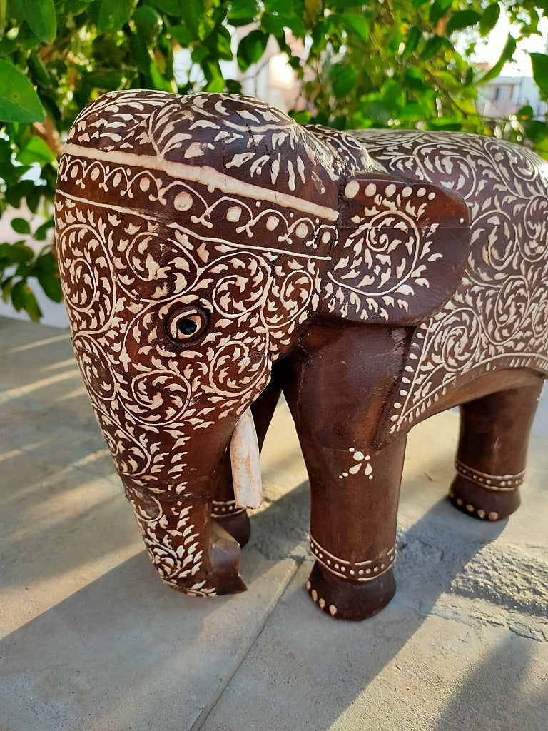 Old Wooden Elephant Figure