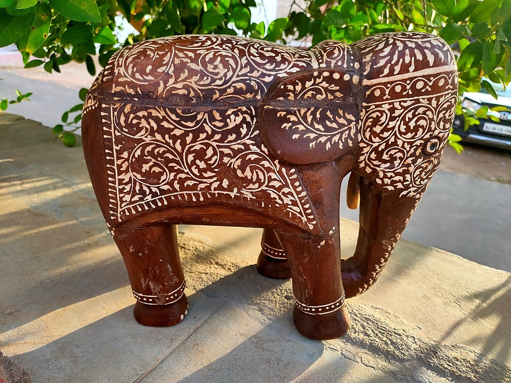 Old Wooden Elephant Figure