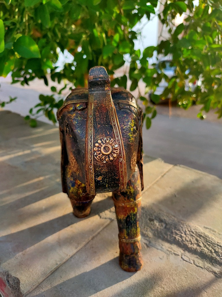 Old Wooden Elephant Figure With Brass Work