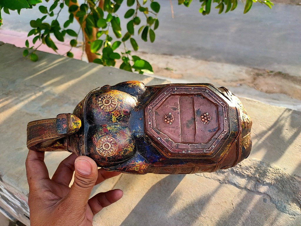 Old Wooden Elephant Figure With Brass Work