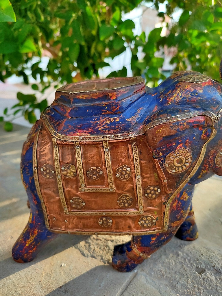 Old Wooden Elephant Figure With Brass Work