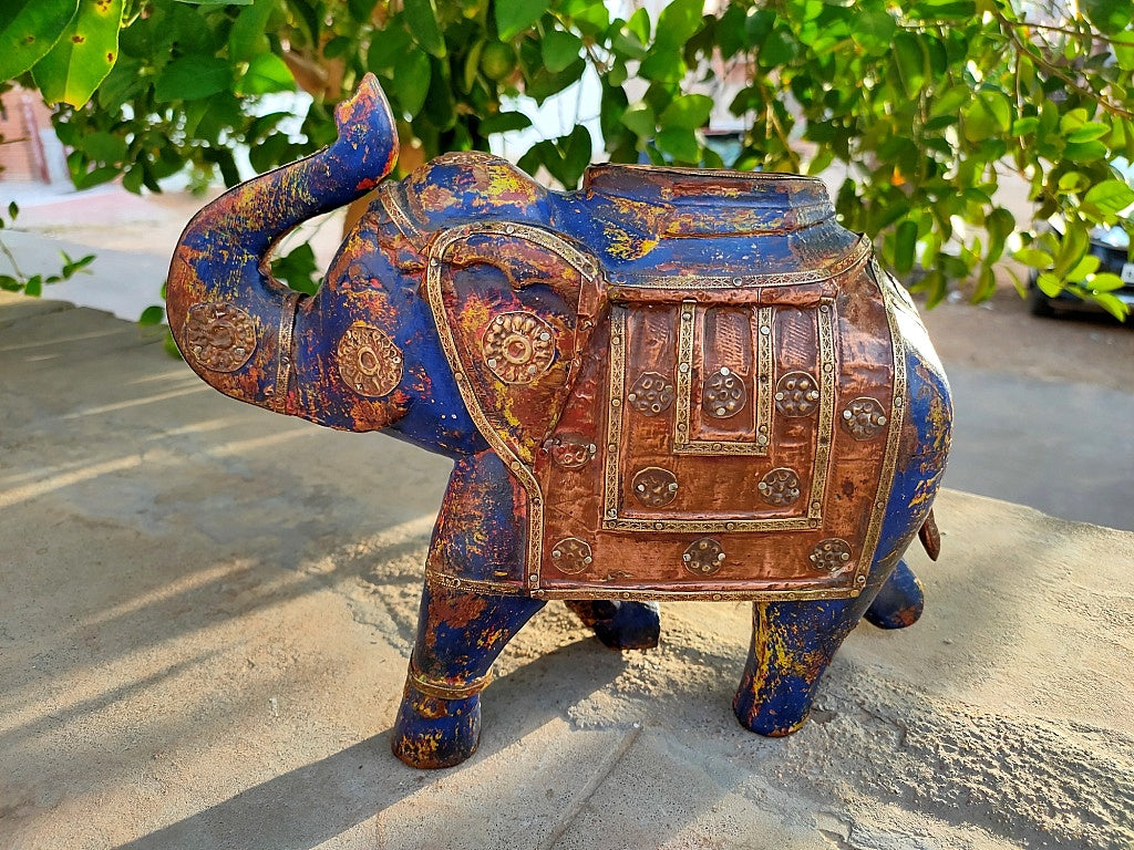 Old Wooden Elephant Figure With Brass Work