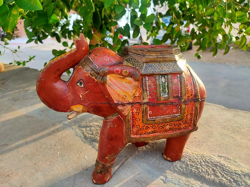 Old Wooden Elephant Figure With Brass Work