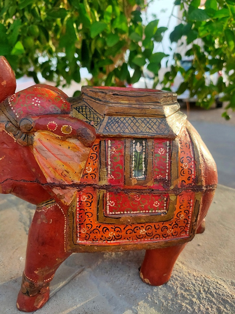 Old Wooden Elephant Figure With Brass Work