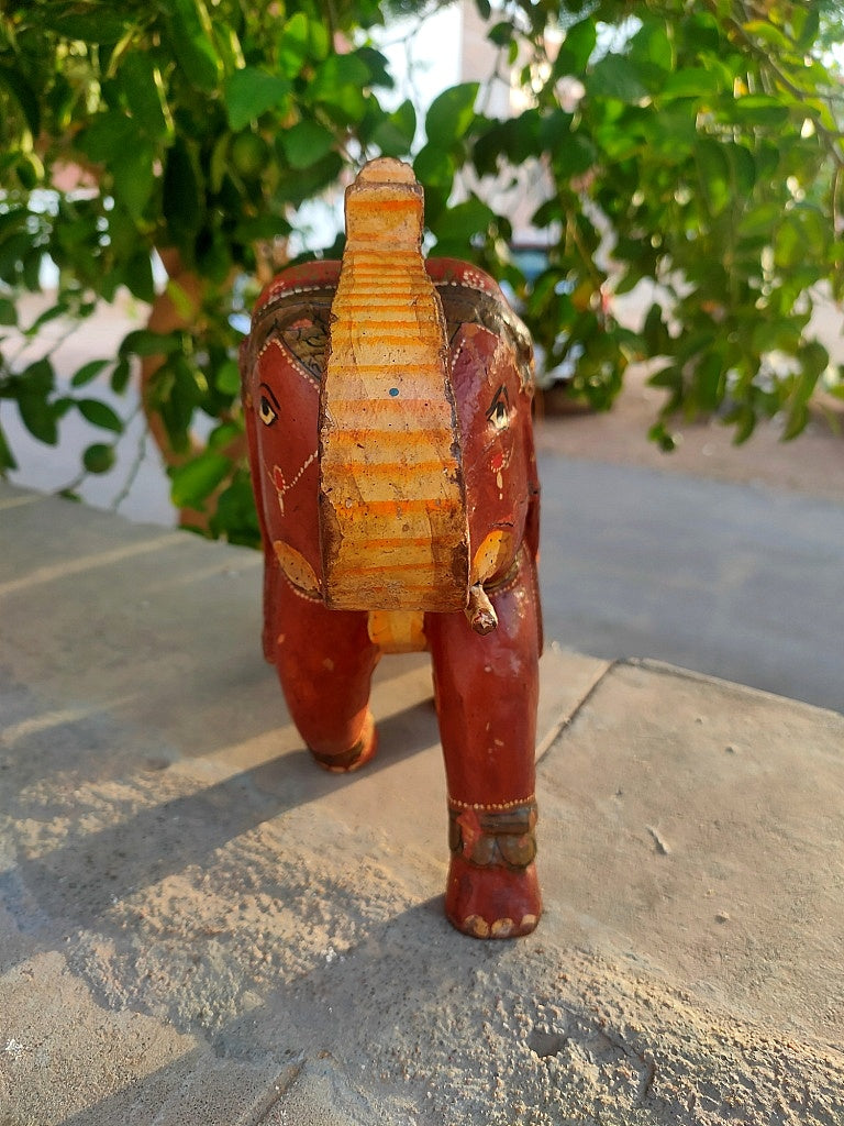 Old Wooden Elephant Figure With Brass Work