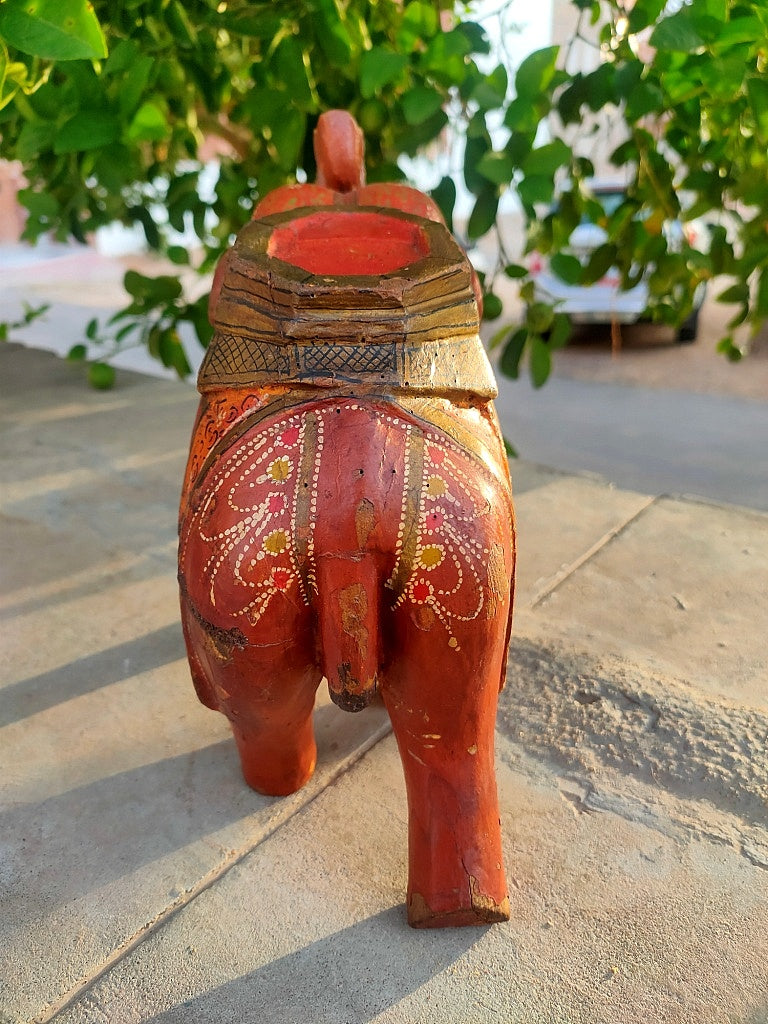 Old Wooden Elephant Figure With Brass Work