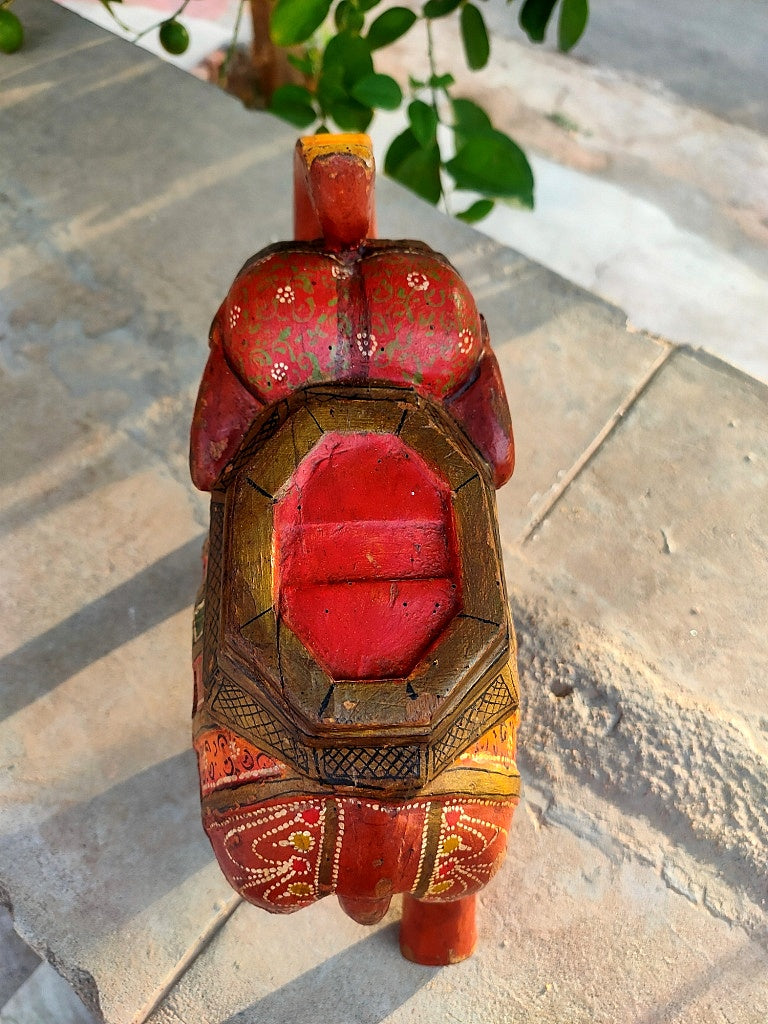 Old Wooden Elephant Figure With Brass Work