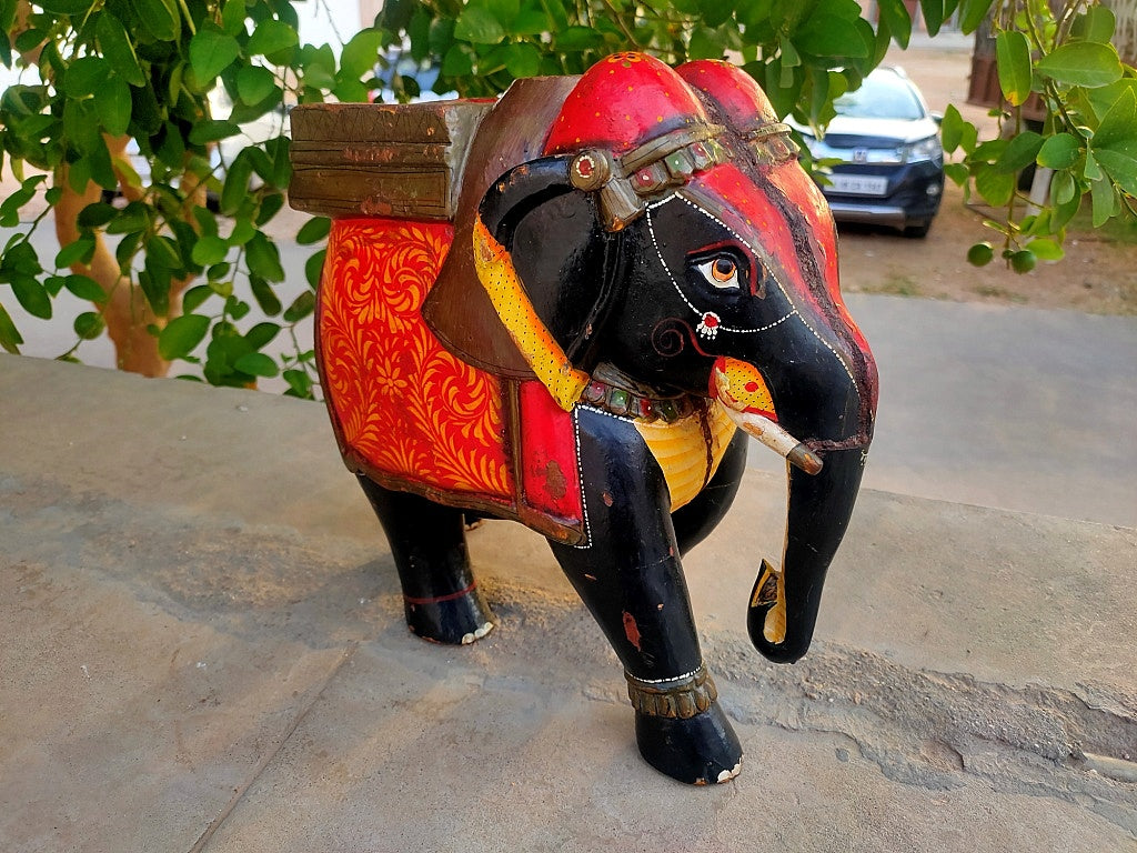 Old Wooden Elephant Figure