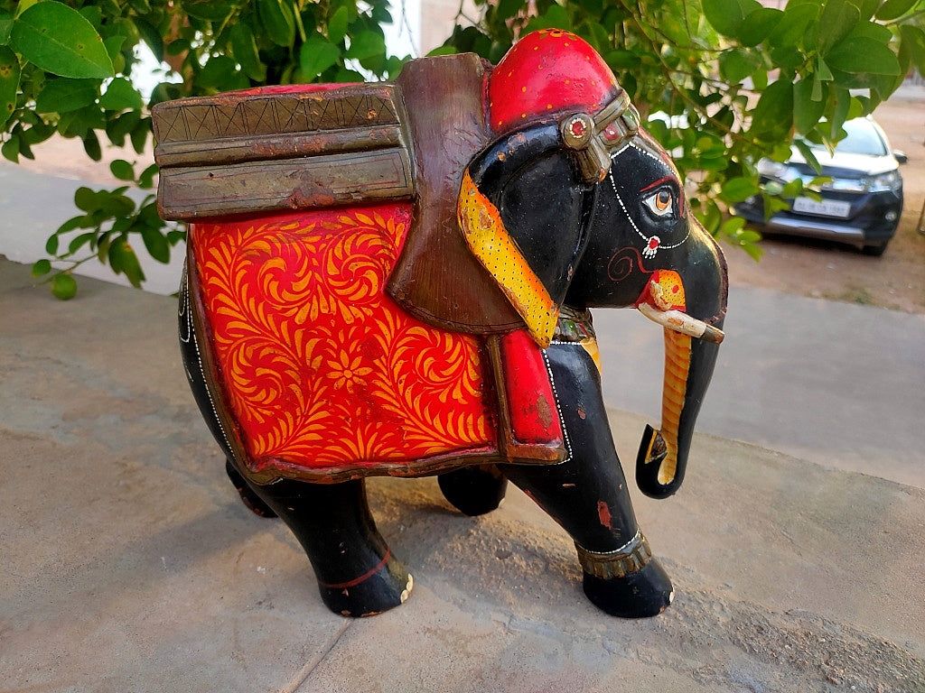 Old Wooden Elephant Figure