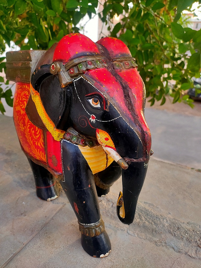 Old Wooden Elephant Figure