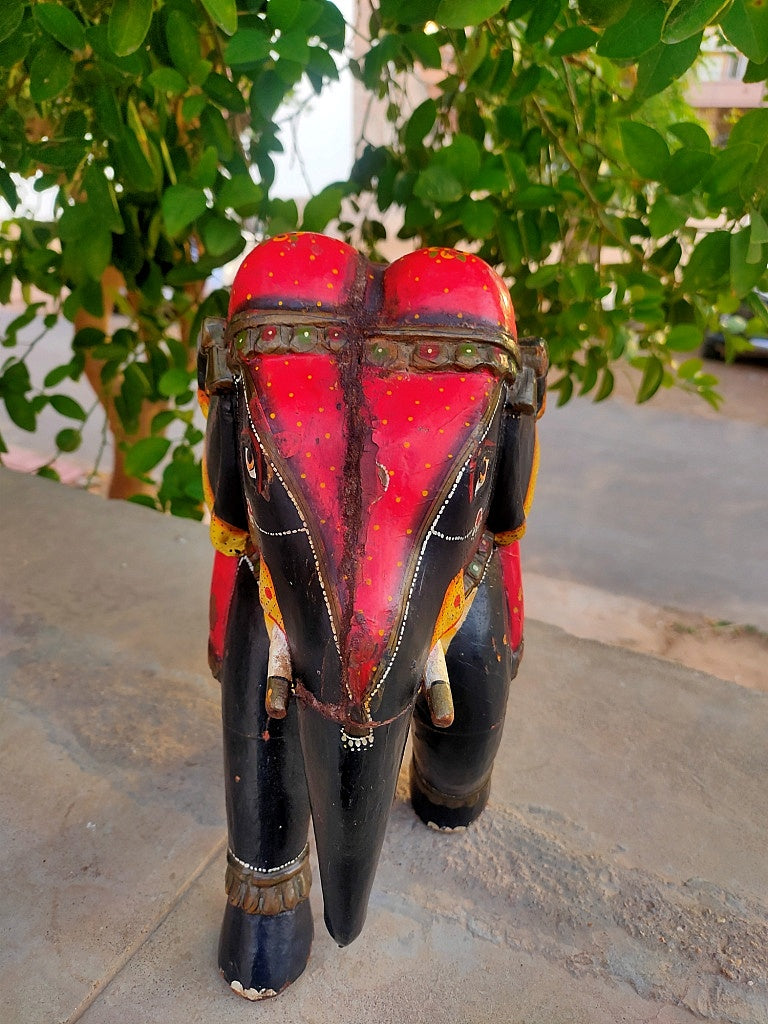 Old Wooden Elephant Figure