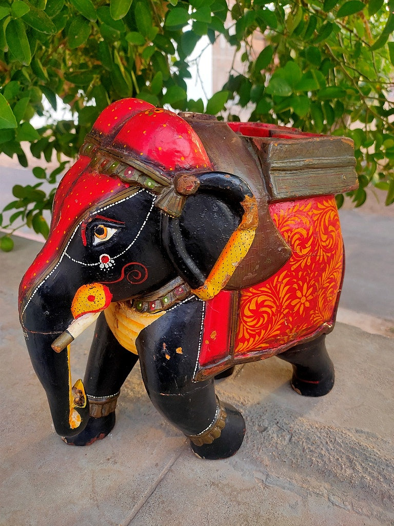 Old Wooden Elephant Figure