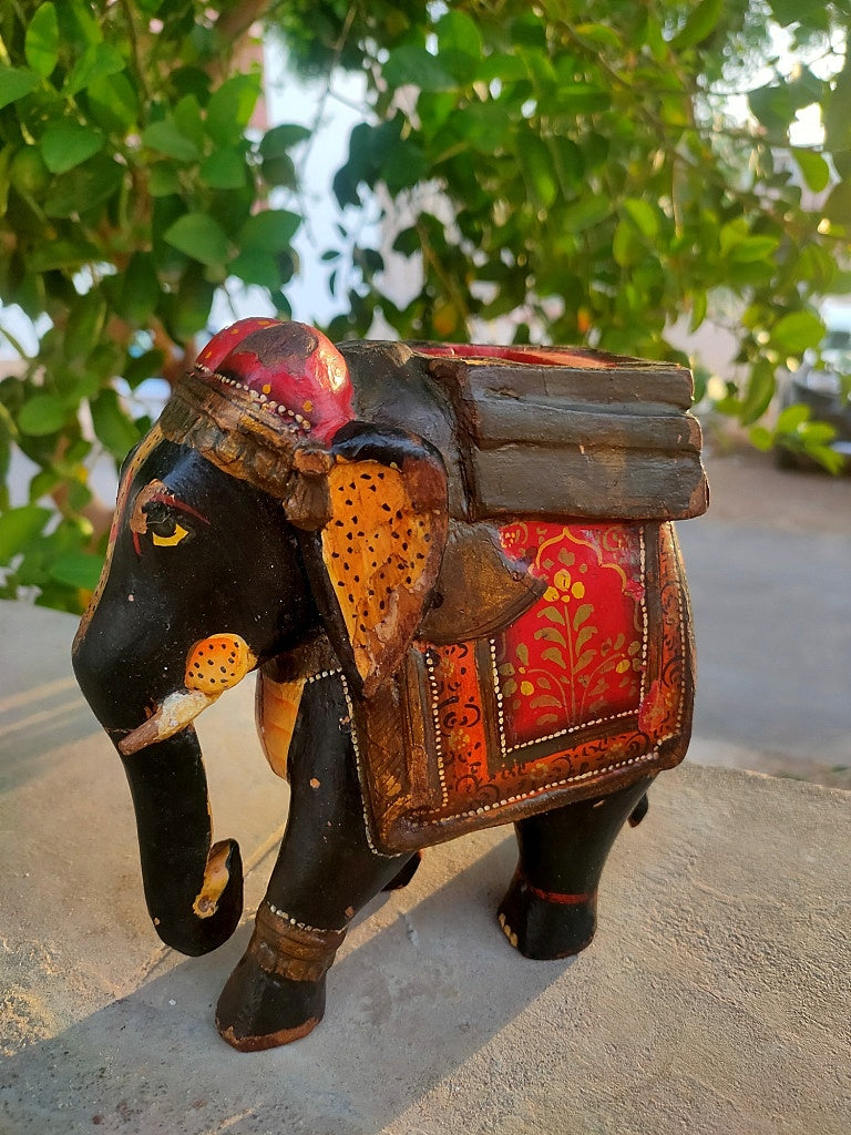 Old Wooden Elephant Figure