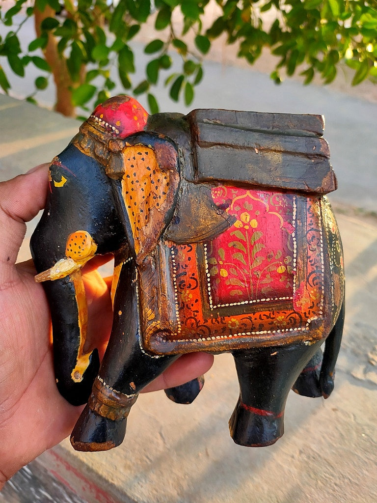 Old Wooden Elephant Figure