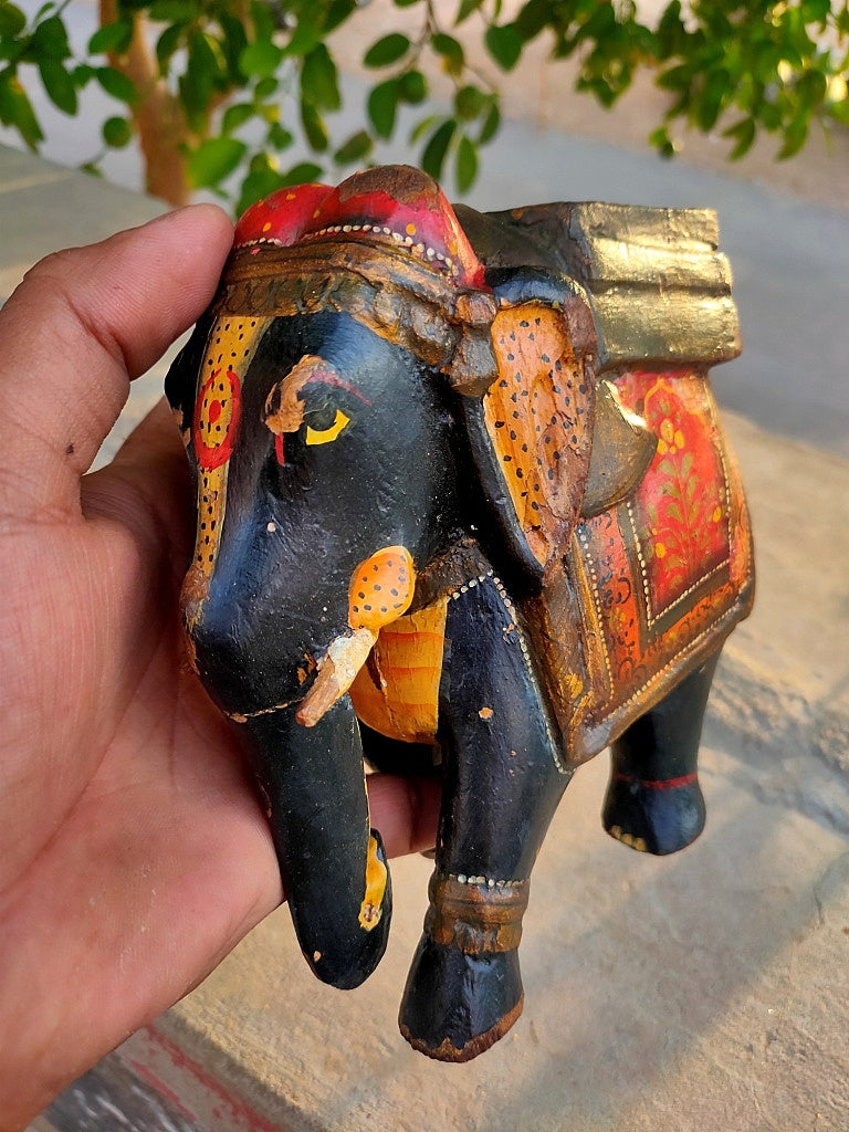 Old Wooden Elephant Figure