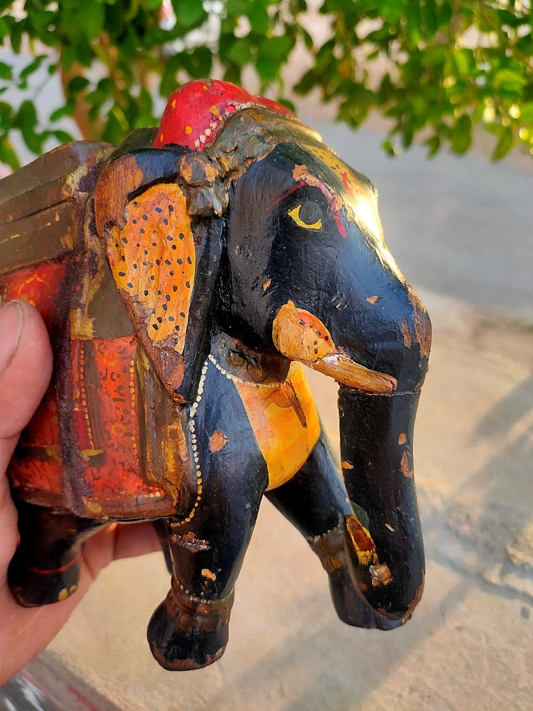 Old Wooden Elephant Figure