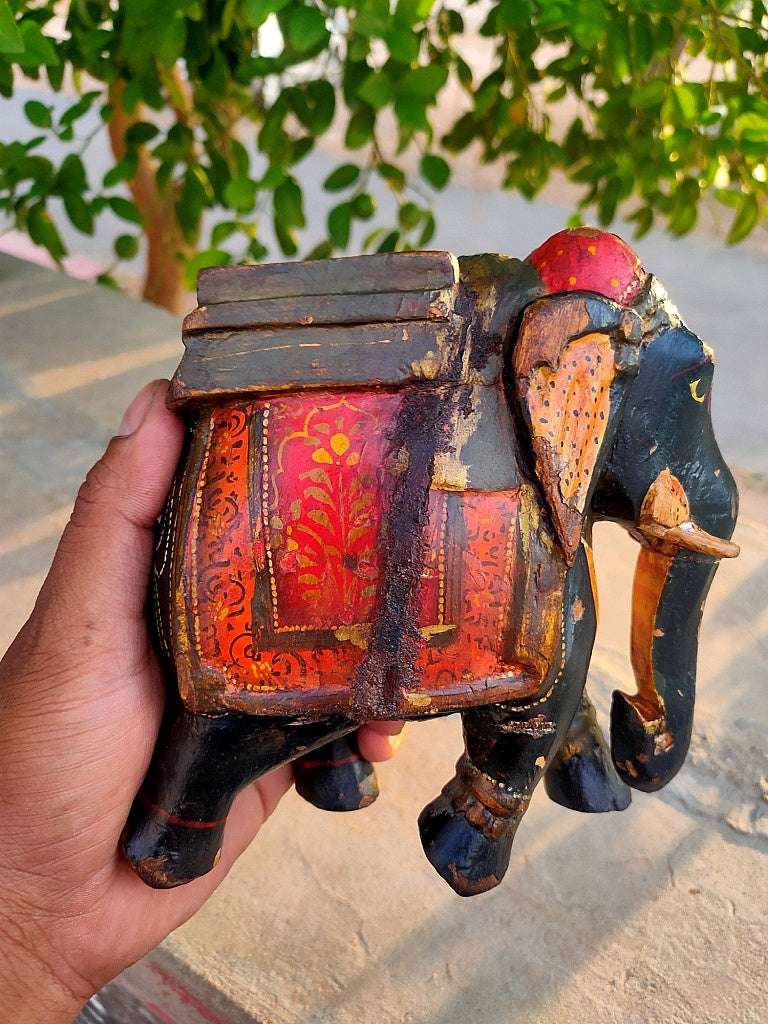 Old Wooden Elephant Figure