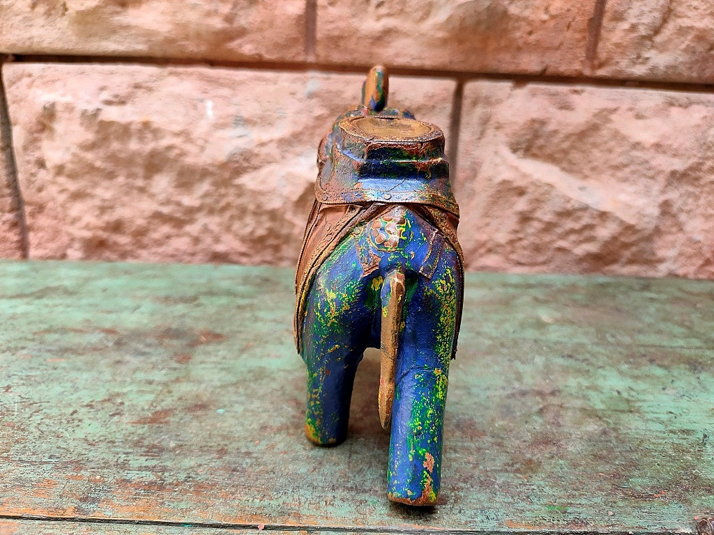 Old Wooden Elephant Figure With Brass Work