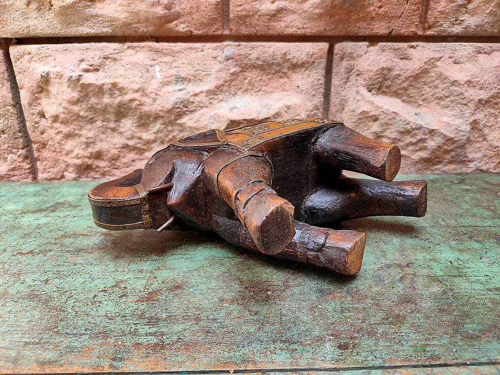 Old Wooden Elephant Figure With Brass Work