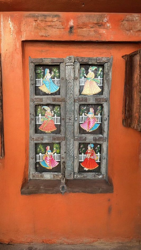 Hand Painted Wooden Window Door Wall Hanging