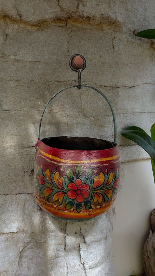 Hand Painted Iron Planter Pot