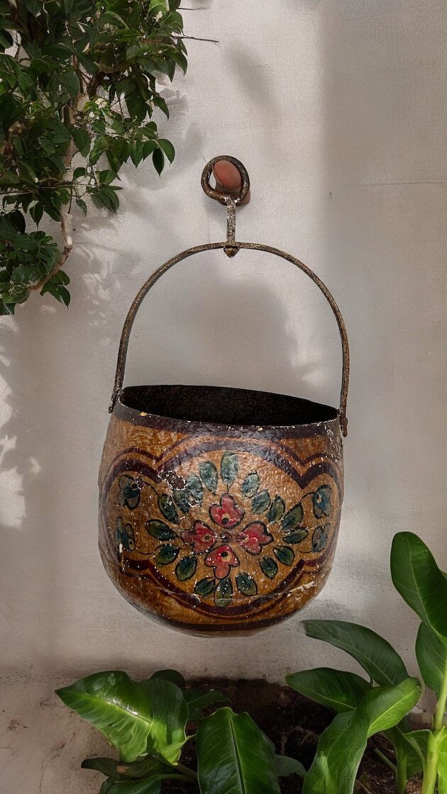 Hand Painted Iron Planter Pot