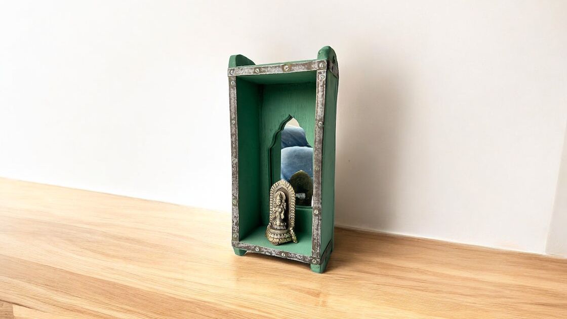 Wooden Temple Box With Brass Statue