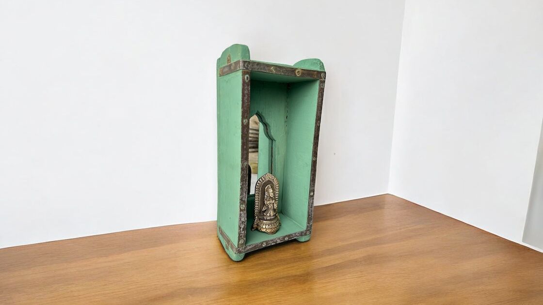 Wooden Temple Box With Brass Statue