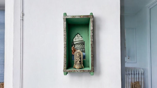 Wooden Temple Box With Brass Statue