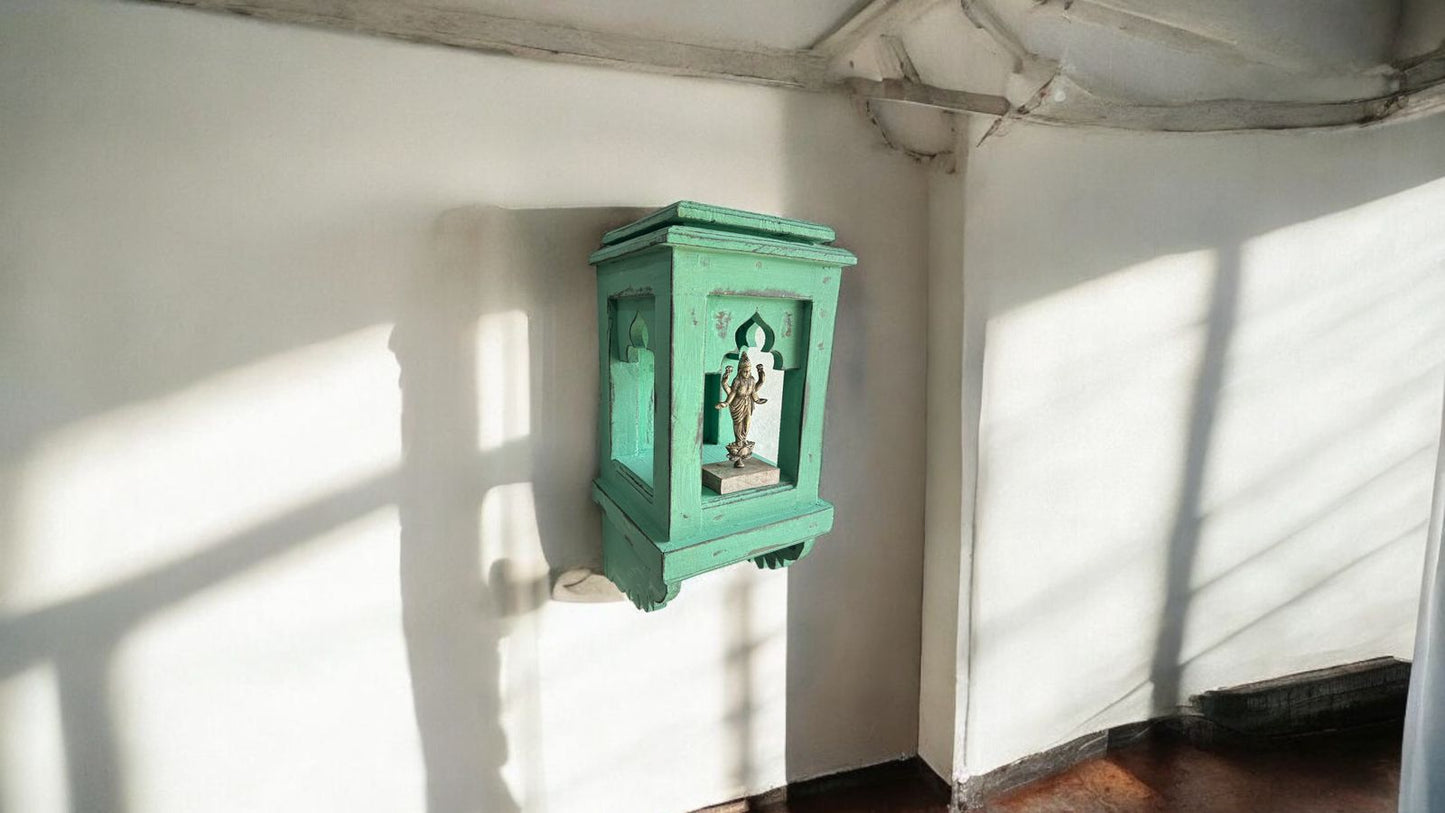 Wooden Temple Box With Laxmi Brass Statue