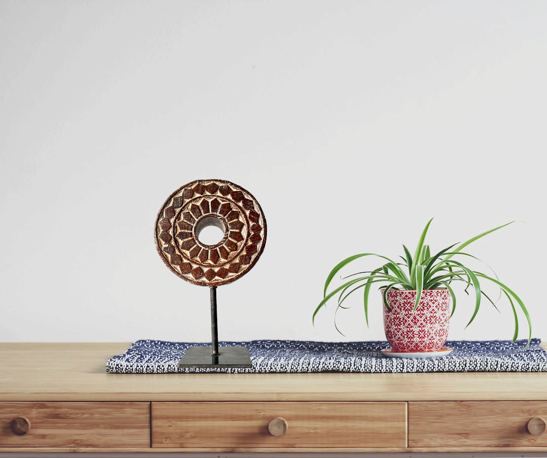 Wooden Cart Wheel on Stand