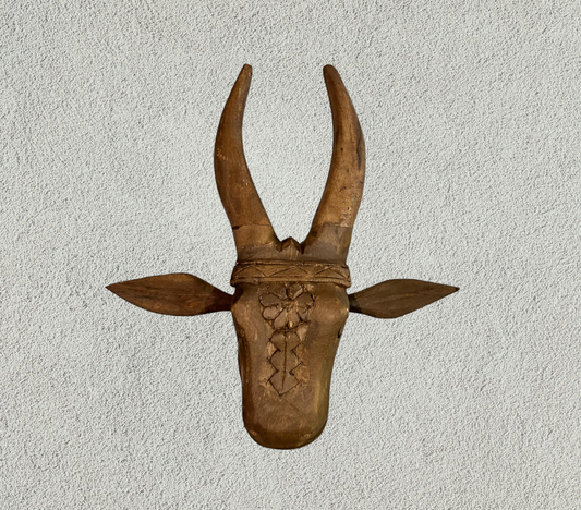 Wooden hand carved  cow head