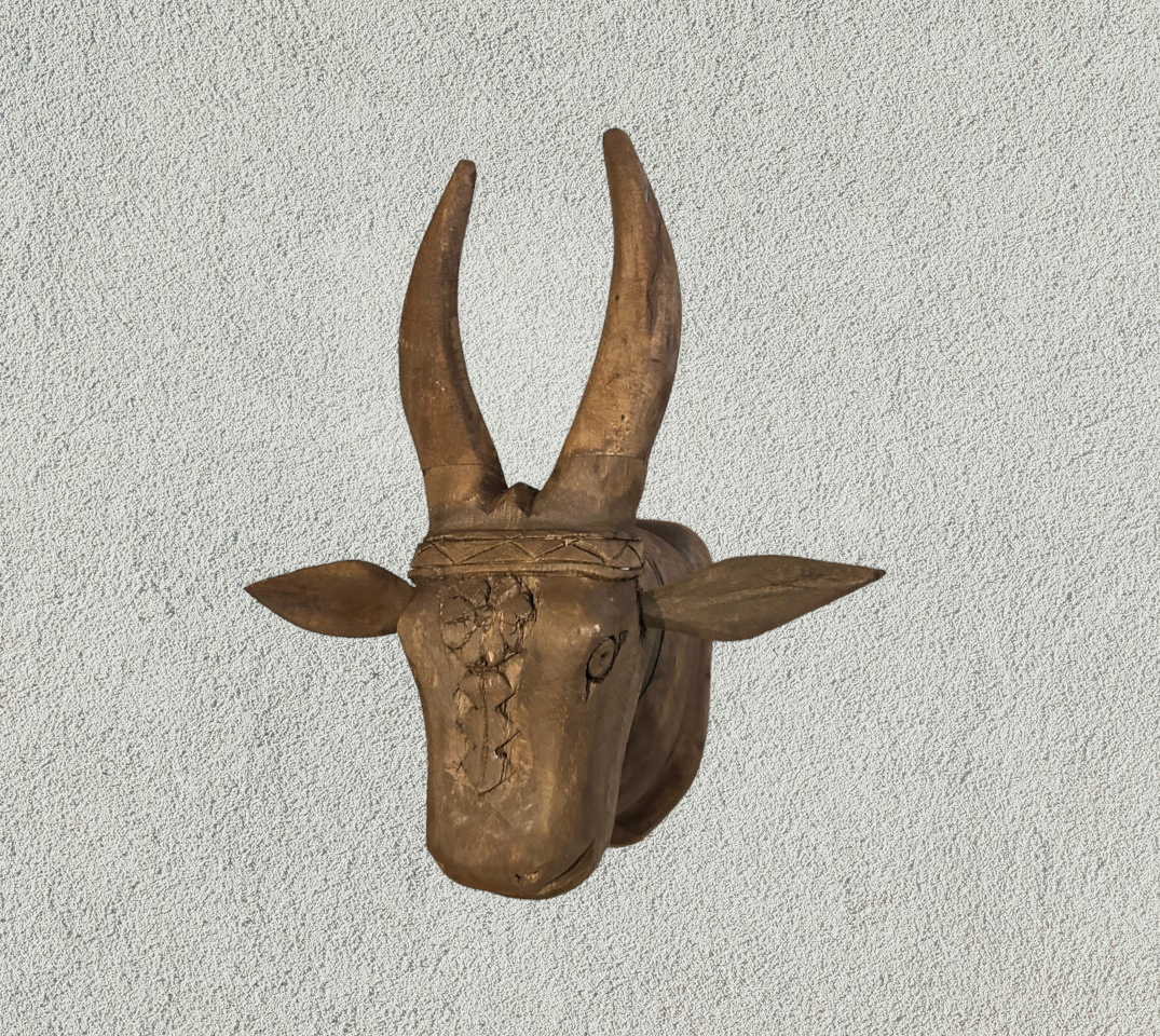 Wooden hand carved  cow head