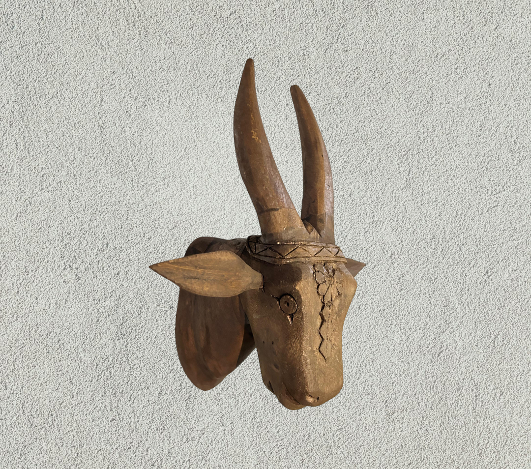 Wooden hand carved  cow head