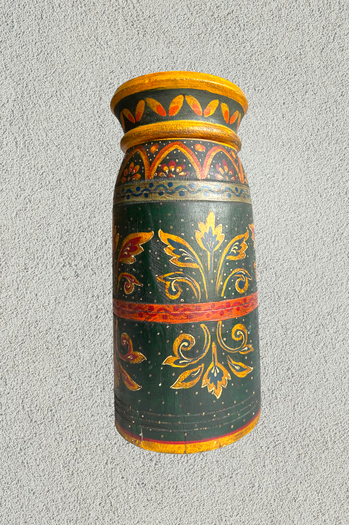 Wooden hand painted pot