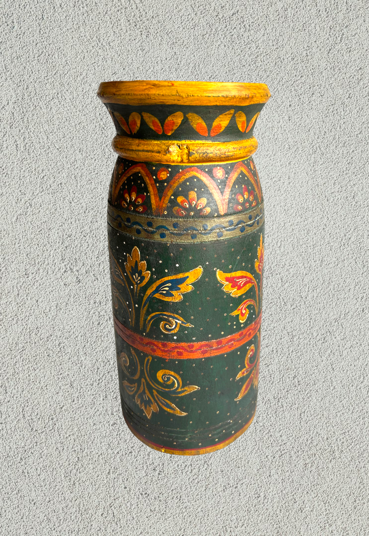 Wooden hand painted pot