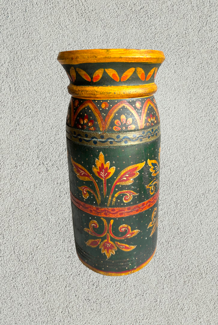 Wooden hand painted pot