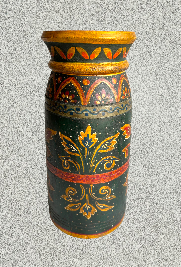 Wooden hand painted pot