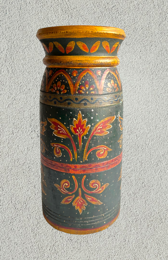 Wooden hand painted pot