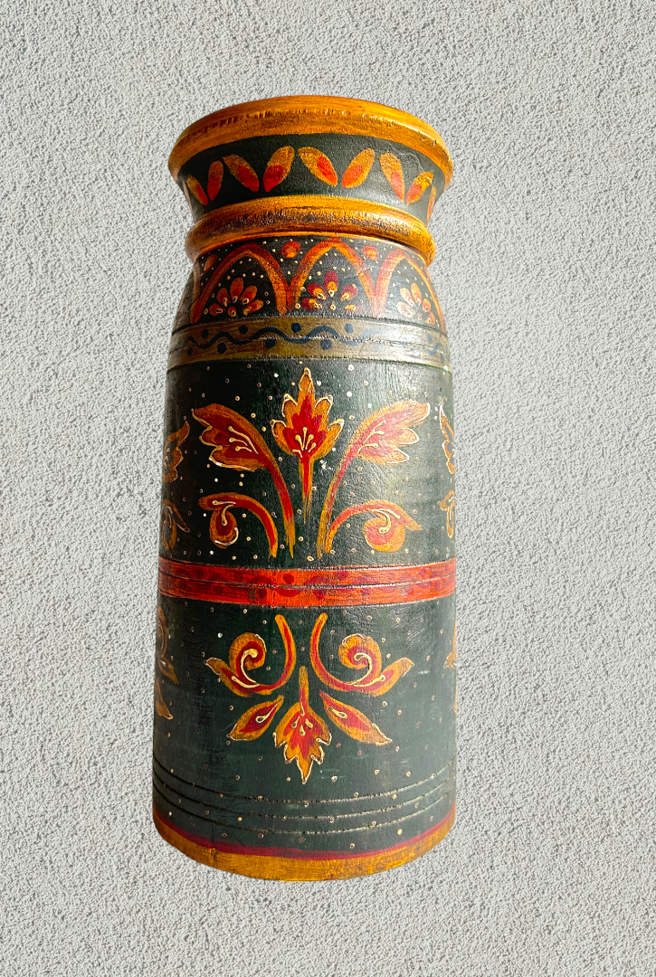 Wooden hand painted pot