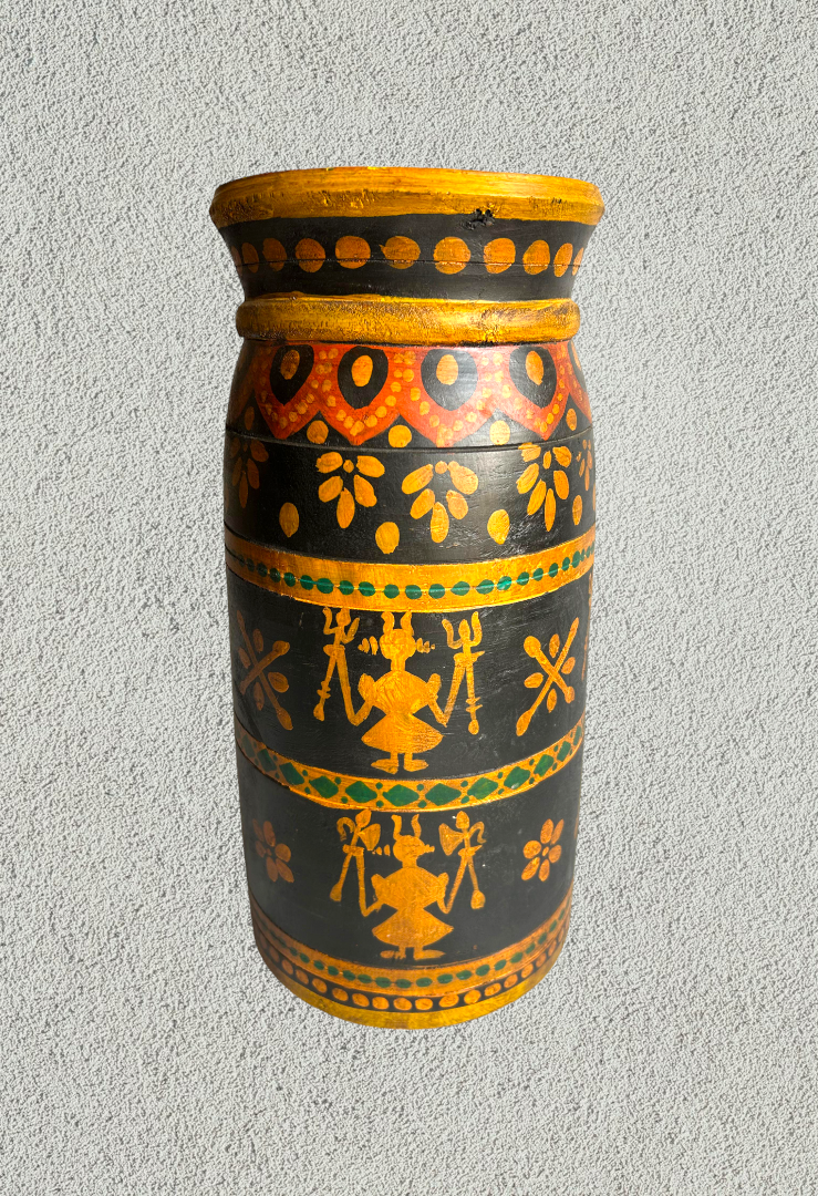 Wooden hand painted pot