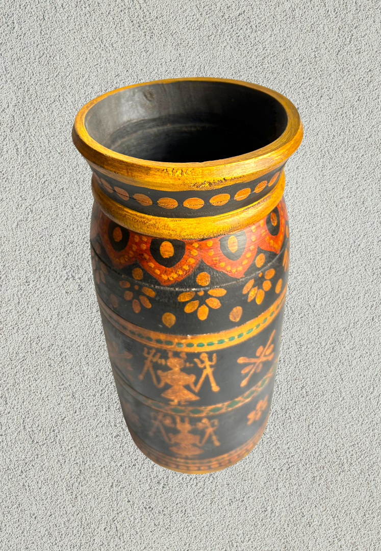 Wooden hand painted pot