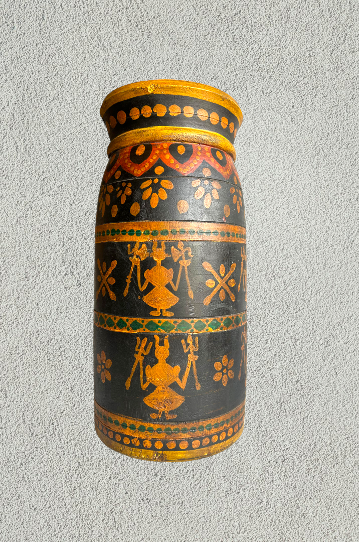 Wooden hand painted pot