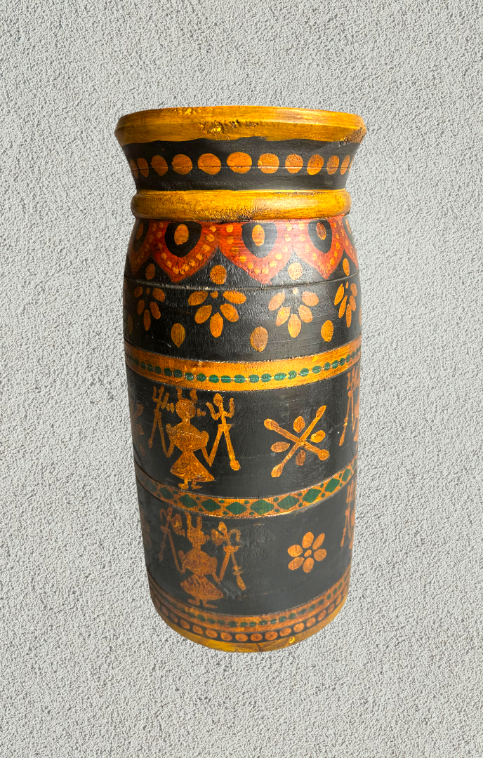 Wooden hand painted pot