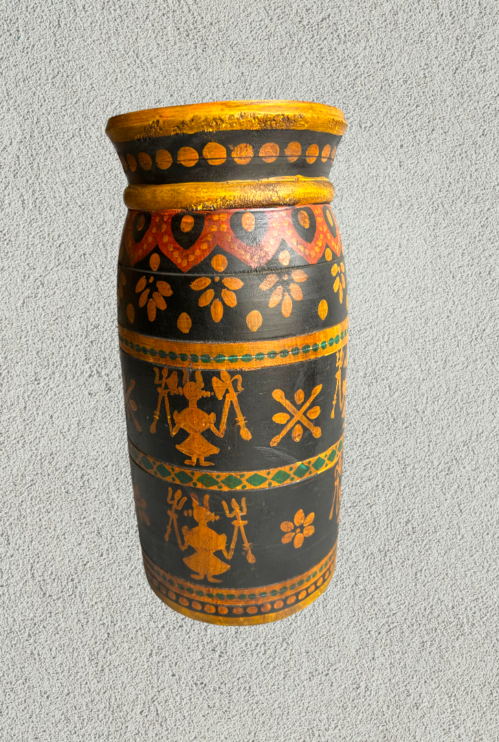 Wooden hand painted pot