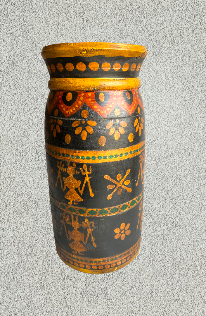 Wooden hand painted pot