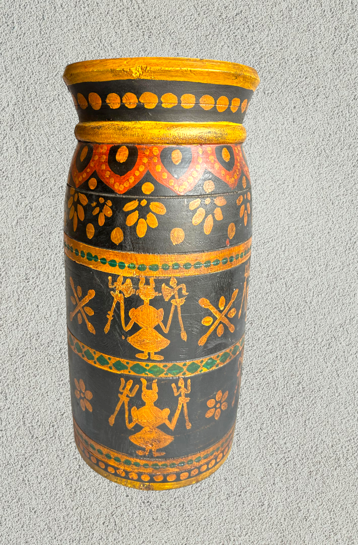 Wooden hand painted pot