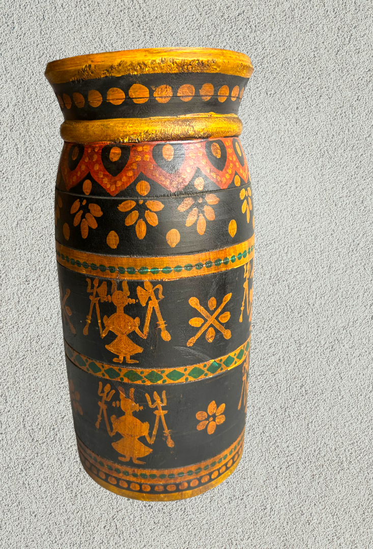 Wooden hand painted pot